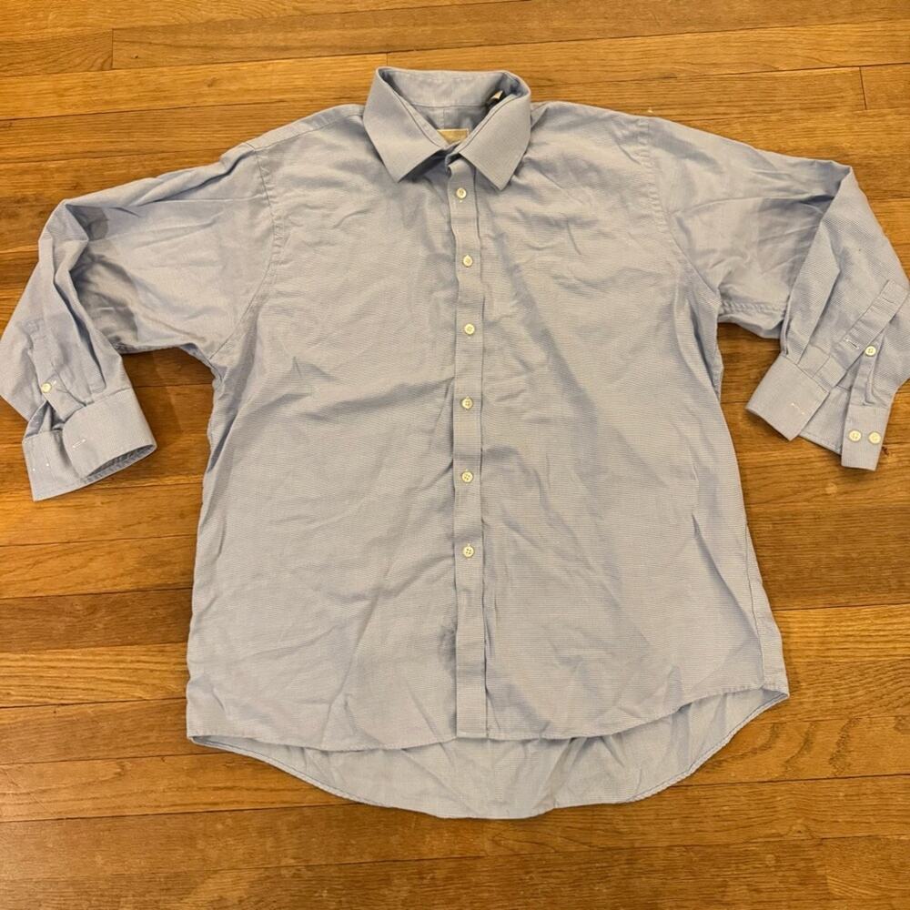 Michael Kors blue white long sleeve button-down shirt top size 17 1/2
 b53